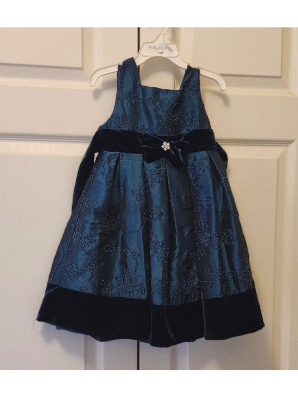 Girl Sweet Heart Rose Green Teal Velour Holiday Dress 4
